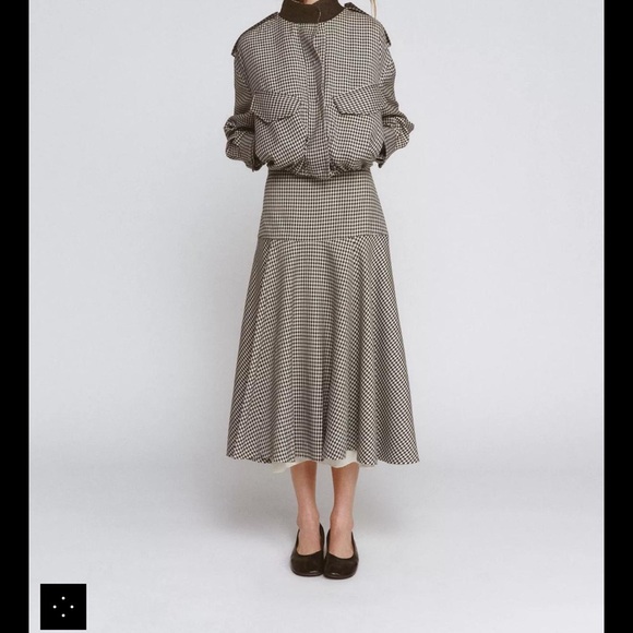 Zara woman collection checked bomber jacket & plaid skirt Set black&brown size S - Picture 3 of 4